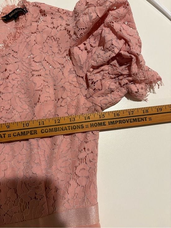 Miusol women Pink Lace Bodice Maxi Dress size S 55” long 16