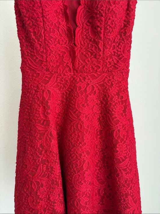 City Studio Red Lace V-Neck A-Line Mini Dress junior 1 7