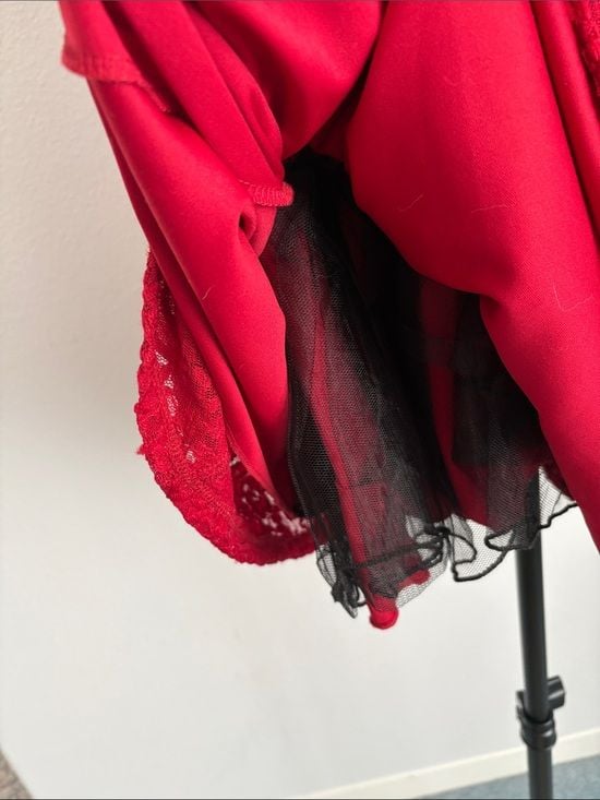 City Studio Red Lace V-Neck A-Line Mini Dress junior 1 9
