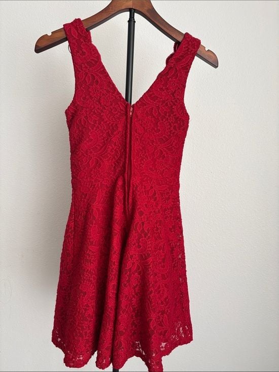City Studio Red Lace V-Neck A-Line Mini Dress junior 1 11