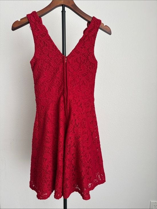 City Studio Red Lace V-Neck A-Line Mini Dress junior 1 12