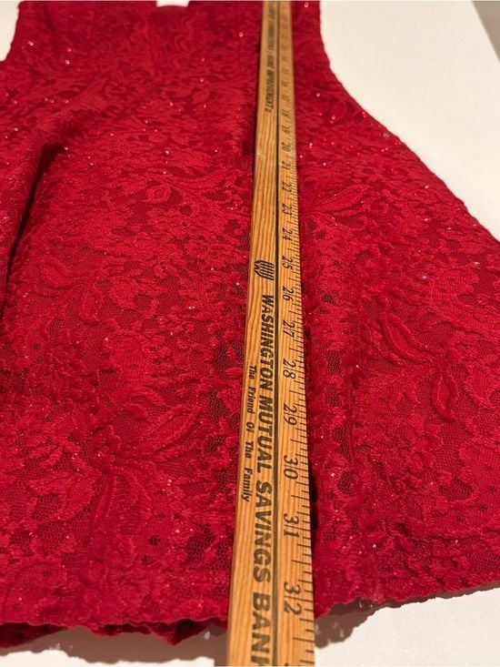 City Studio Red Lace V-Neck A-Line Mini Dress junior 1 15