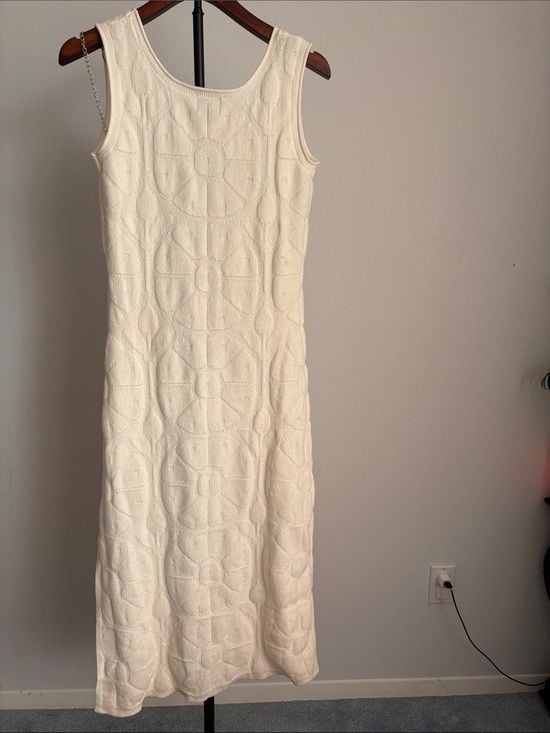 Roller Rabbit Cream Sleeveless Knit Maxi Dress size S 47” long 8