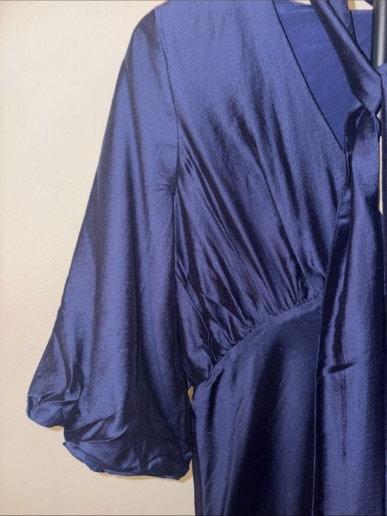 a new day Navy Tie-Neck Maxi with Puff Sleeves women M 7