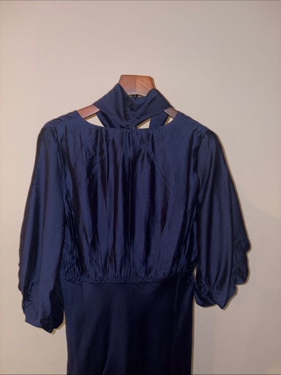 a new day Navy Tie-Neck Maxi with Puff Sleeves women M 8