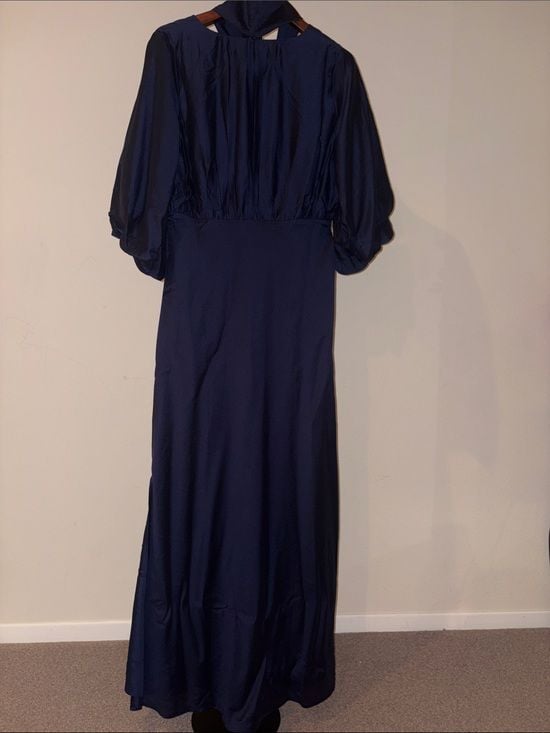 a new day Navy Tie-Neck Maxi with Puff Sleeves women M 10