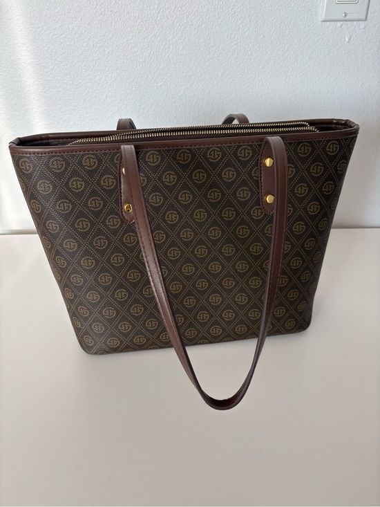 Galandai Brown Monogram Tote Bag with Gold Accents 5