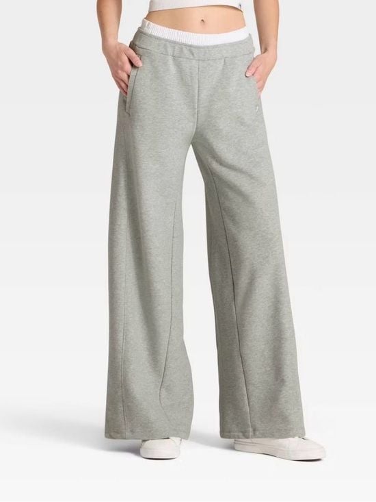 JoyLab Light Gray Drawstring Track Pants with White Waistband L 2