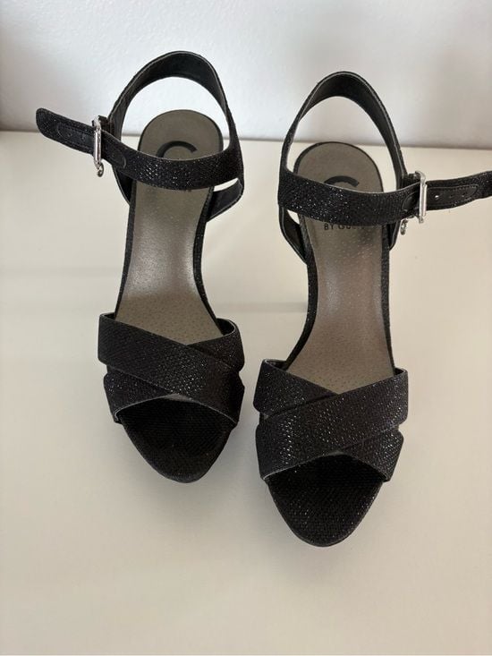 G by Guess Black Sparkle Cross-Strap Heels #7, 5” Heel 2