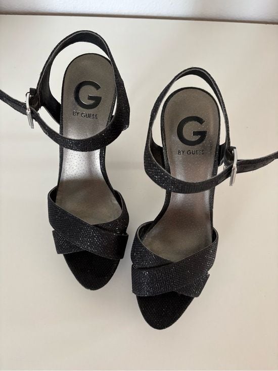 G by Guess Black Sparkle Cross-Strap Heels #7, 5” Heel 3