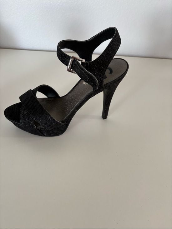G by Guess Black Sparkle Cross-Strap Heels #7, 5” Heel 4