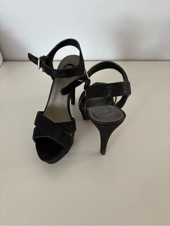 G by Guess Black Sparkle Cross-Strap Heels #7, 5” Heel 6
