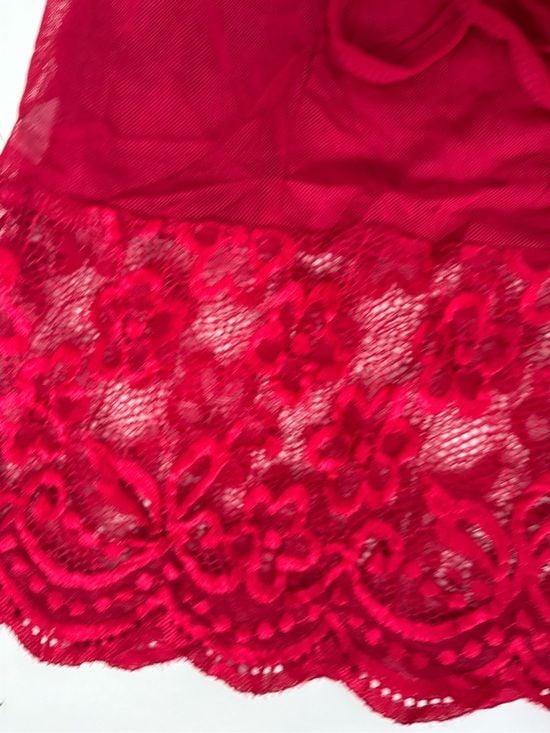 Lace-Trim Red Chemise Slip with Adjustable Straps S 3