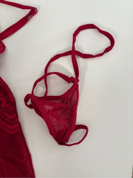 Lace-Trim Red Chemise Slip with Adjustable Straps S 4