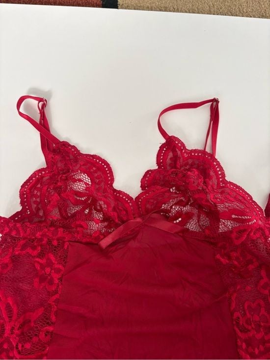 Lace-Trim Red Chemise Slip with Adjustable Straps S 5