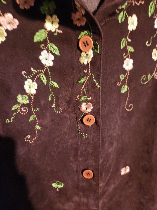Vintage United Apparel Faux Suede Embroidered Floral Button-Up Shirt Jacket - Size Medium 4