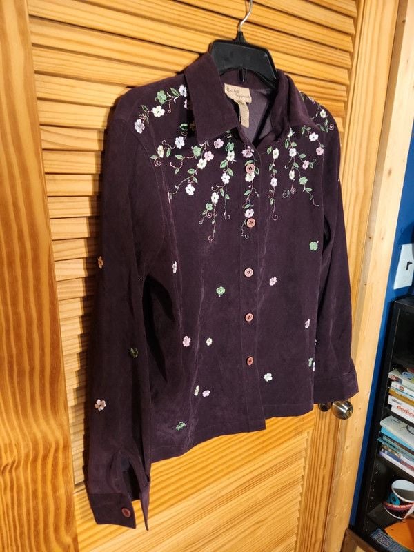 Vintage United Apparel Faux Suede Embroidered Floral Button-Up Shirt Jacket - Size Medium 5