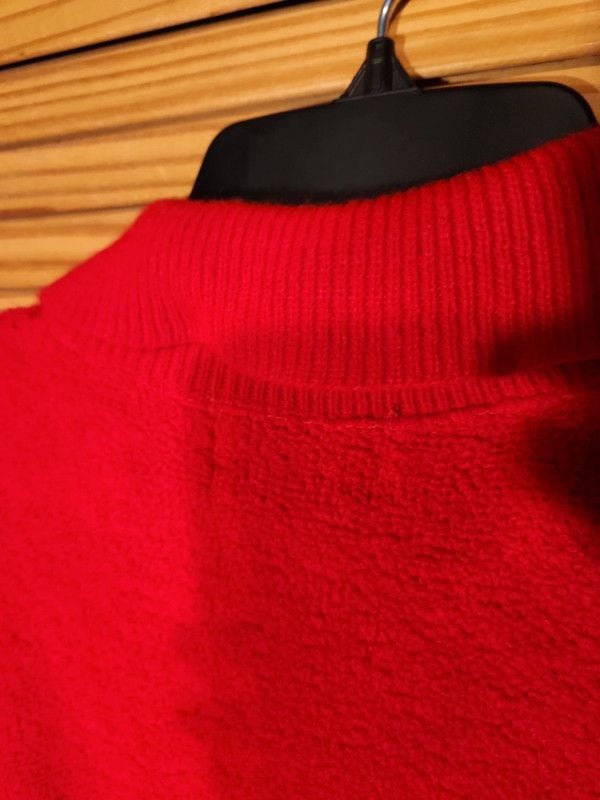 Vintage 70s Vibrant Red fuzz knit Bouclé Knit Polo Sweater – Made in USA, Medium 10