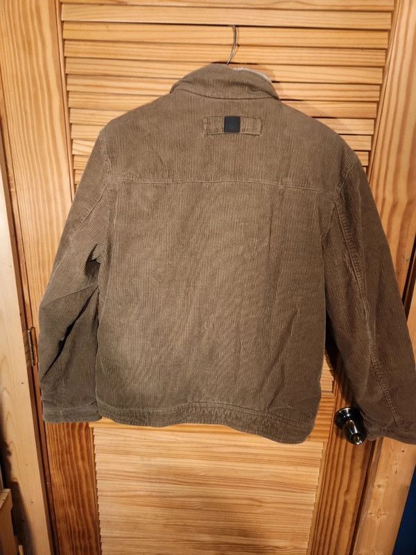 Y2k Rainforest Men's Cognac Brown Corduroy Sherpa-Lined Trucker Jacket - Size Medium 9