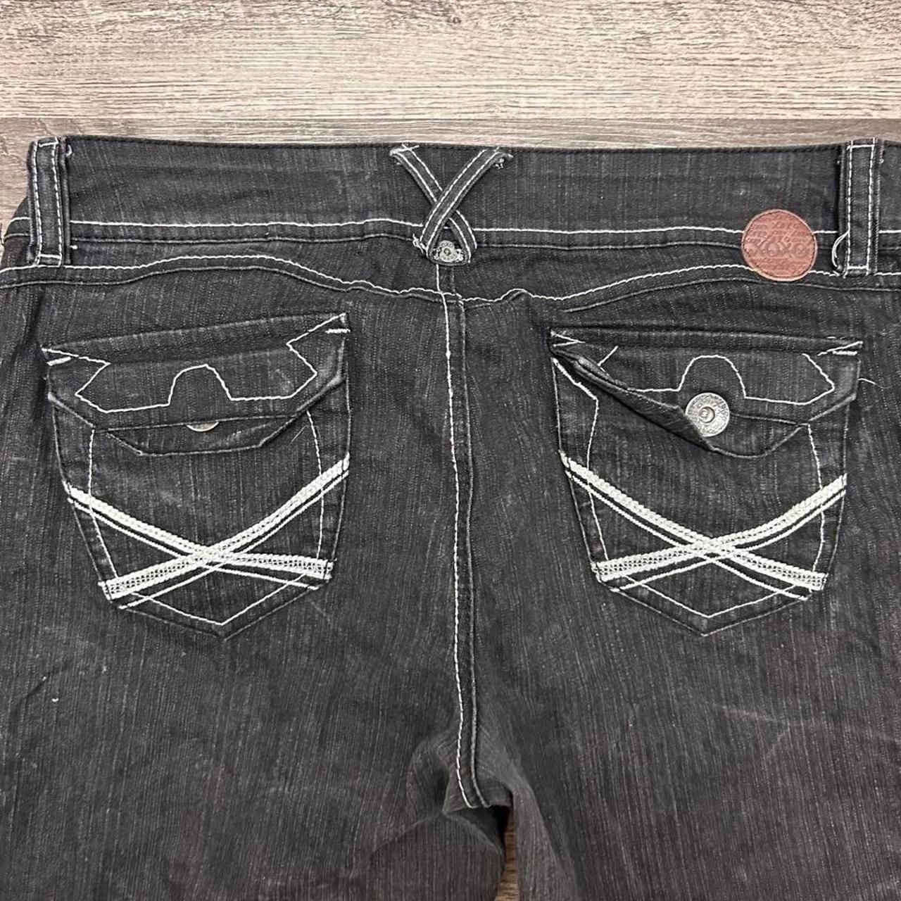 XOXO Flap Pocket Bootcut Jeans Size 13/14 Black Denim White Stitch 2