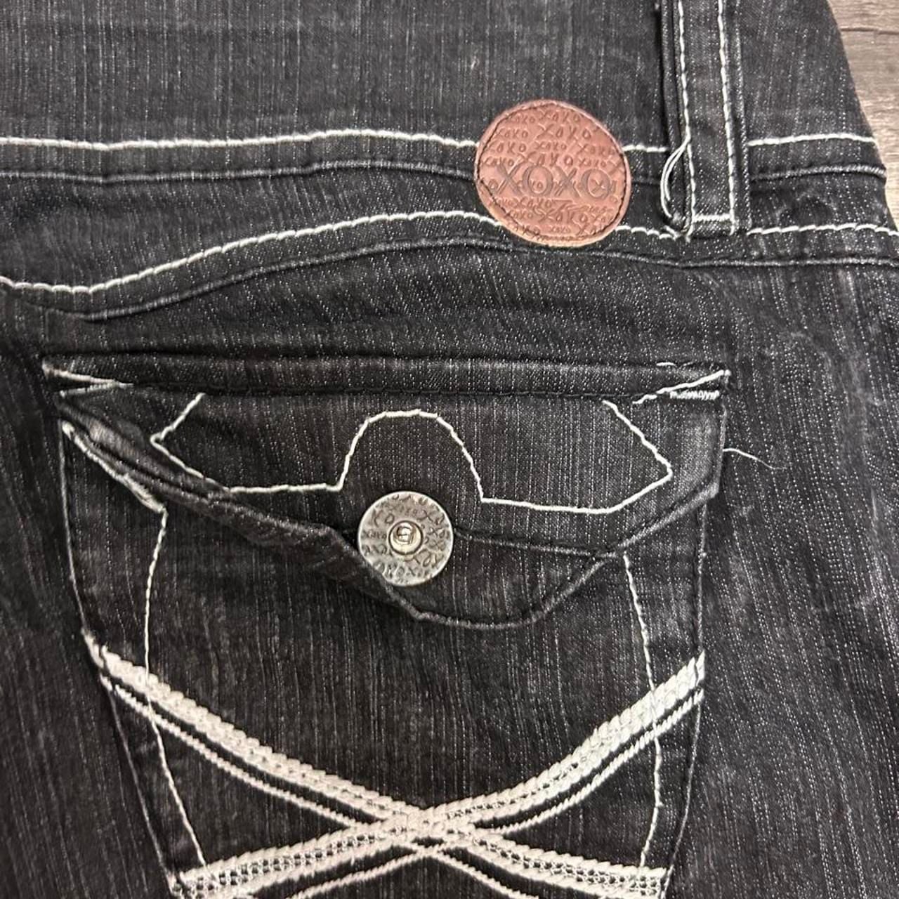 XOXO Flap Pocket Bootcut Jeans Size 13/14 Black Denim White Stitch 4