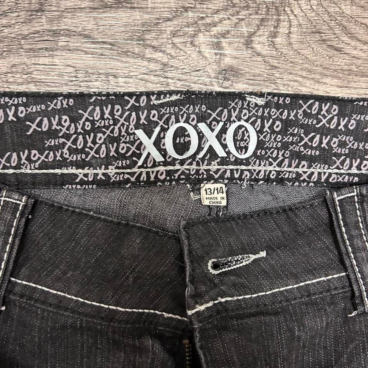 XOXO Flap Pocket Bootcut Jeans Size 13/14 Black Denim White Stitch 5