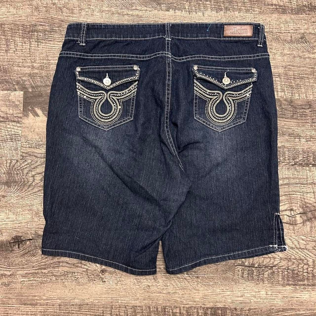 Dkin Embroidered Denim Shorts Size 16W Dark Wash Y2K Jorts 2