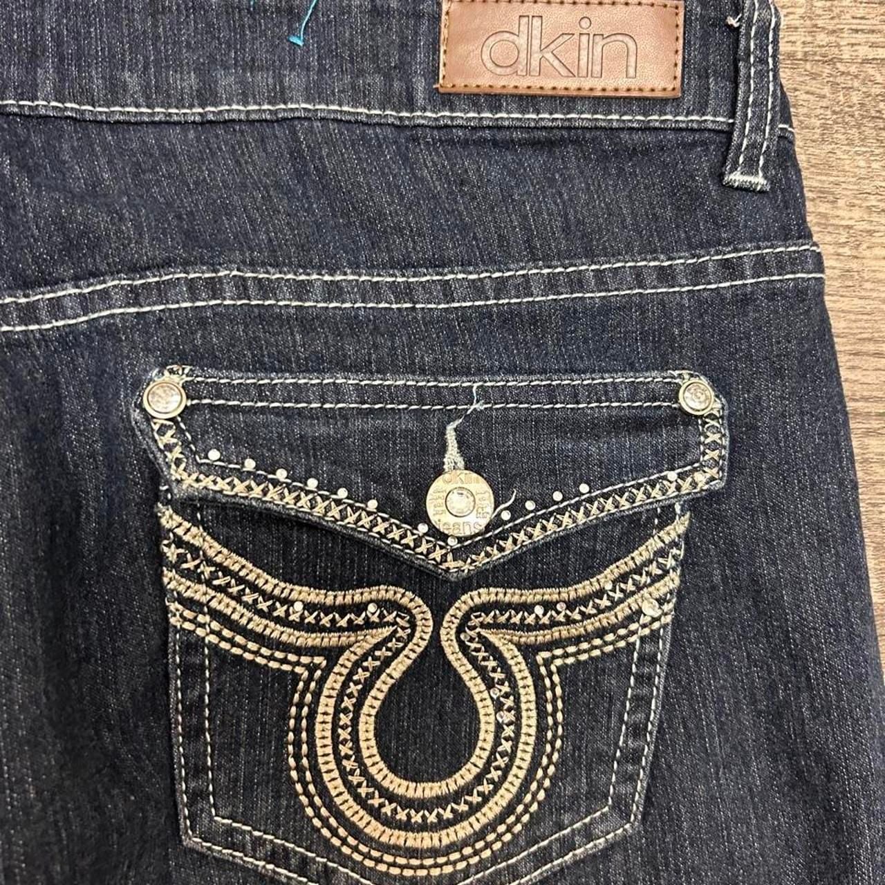 Dkin Embroidered Denim Shorts Size 16W Dark Wash Y2K Jorts 3