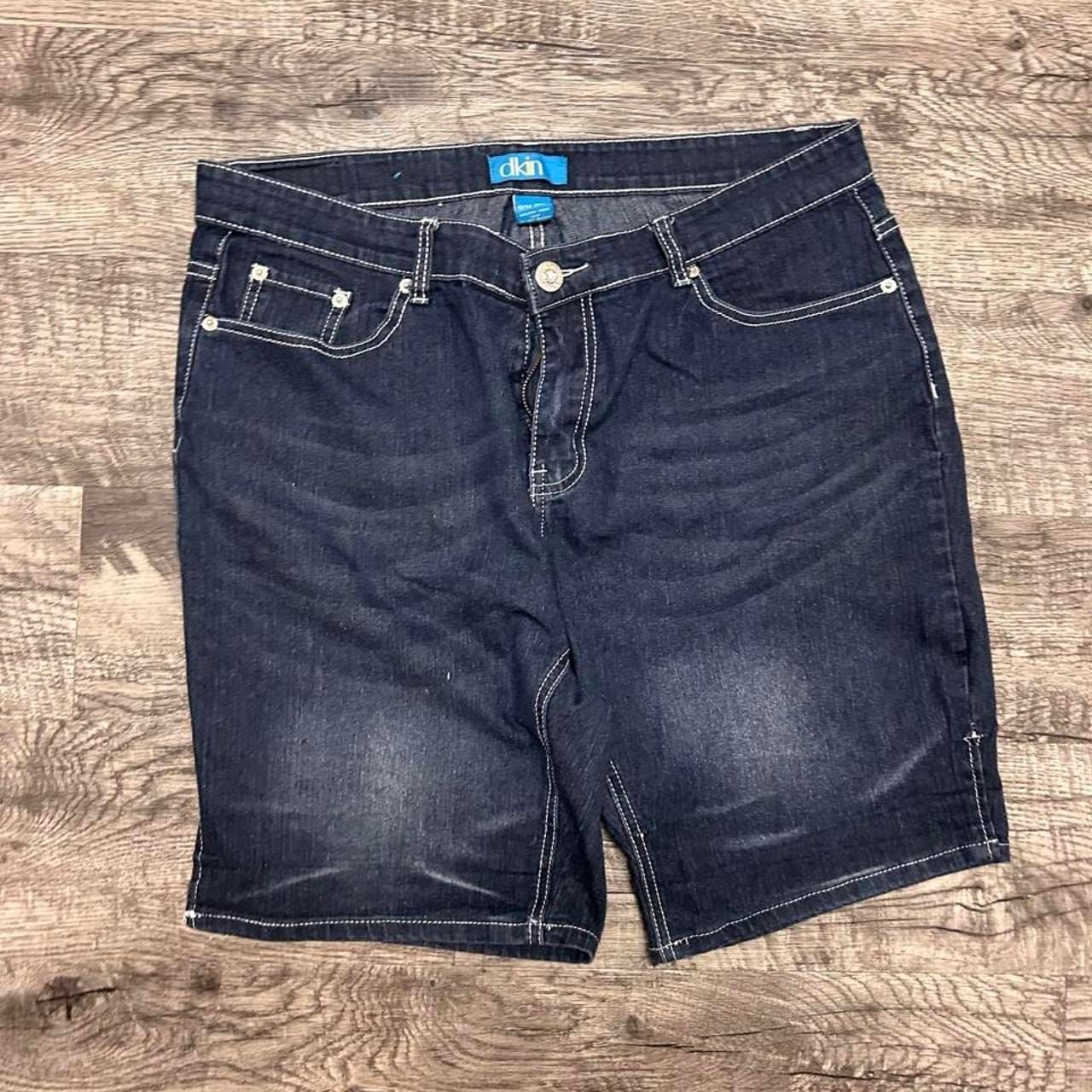 Dkin Embroidered Denim Shorts Size 16W Dark Wash Y2K Jorts 4