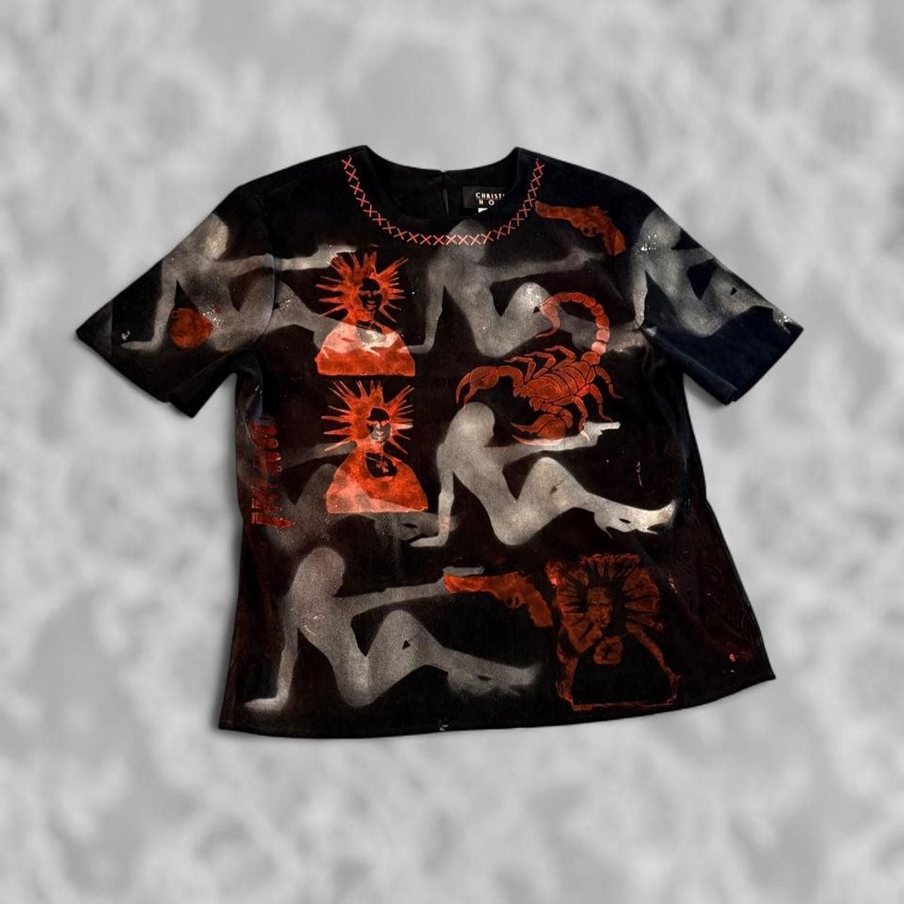 Christina Hope Reworked Graphic Top Size 10 Black Red Cyber Goth 3