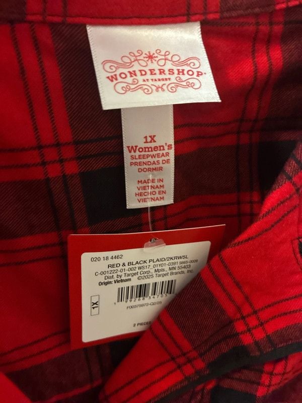 Women’s nwt 2 piece pajama set red plaid Christmas wondershop 1x 2