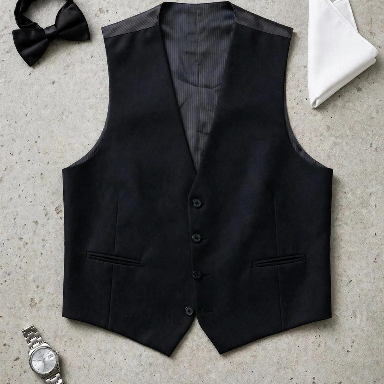 Unbranded Tuxedo Vest Black 4-Button Formalwear 2