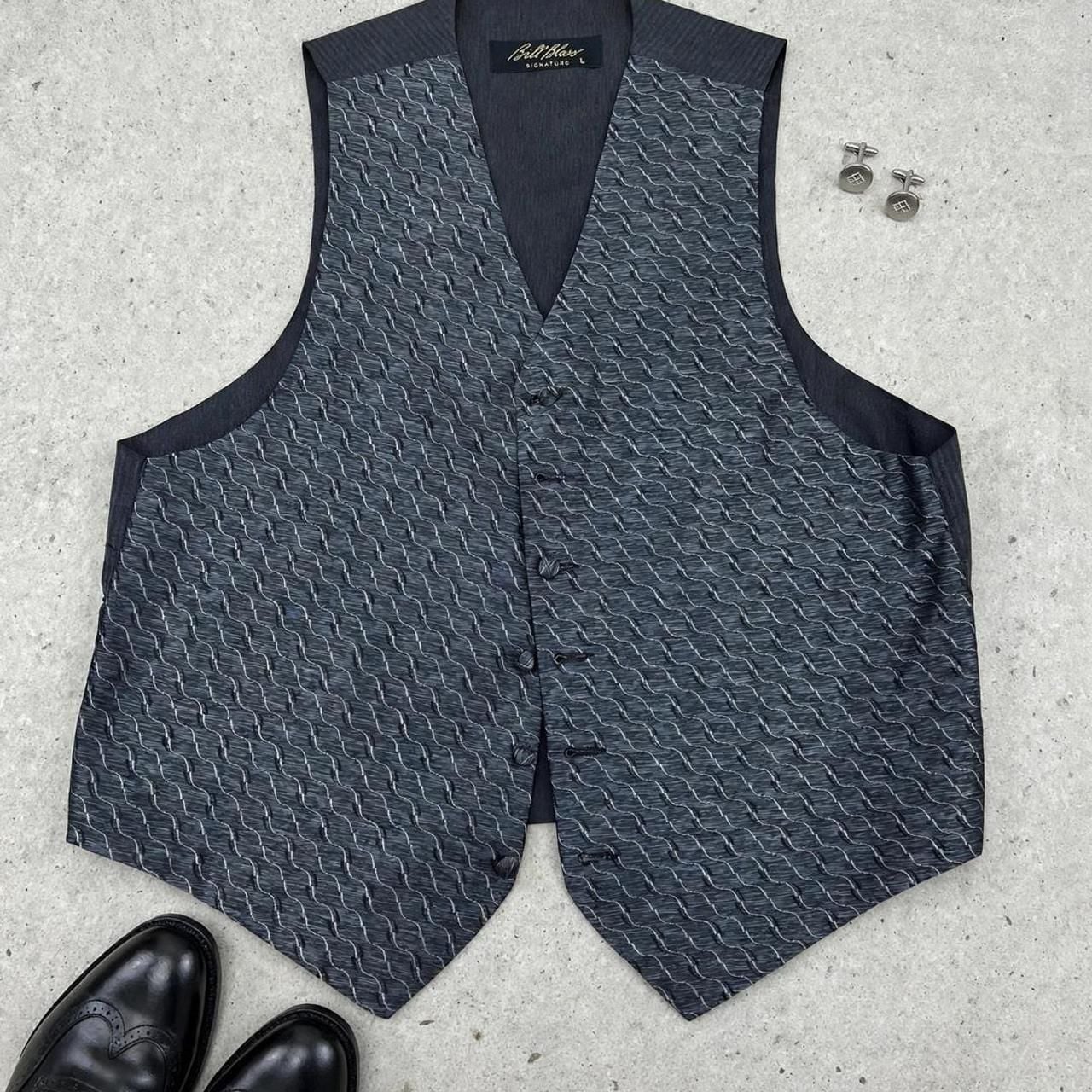 Bill Blass Signature Wavy Tuxedo Vest Size L Dark Gray Black Formal 2