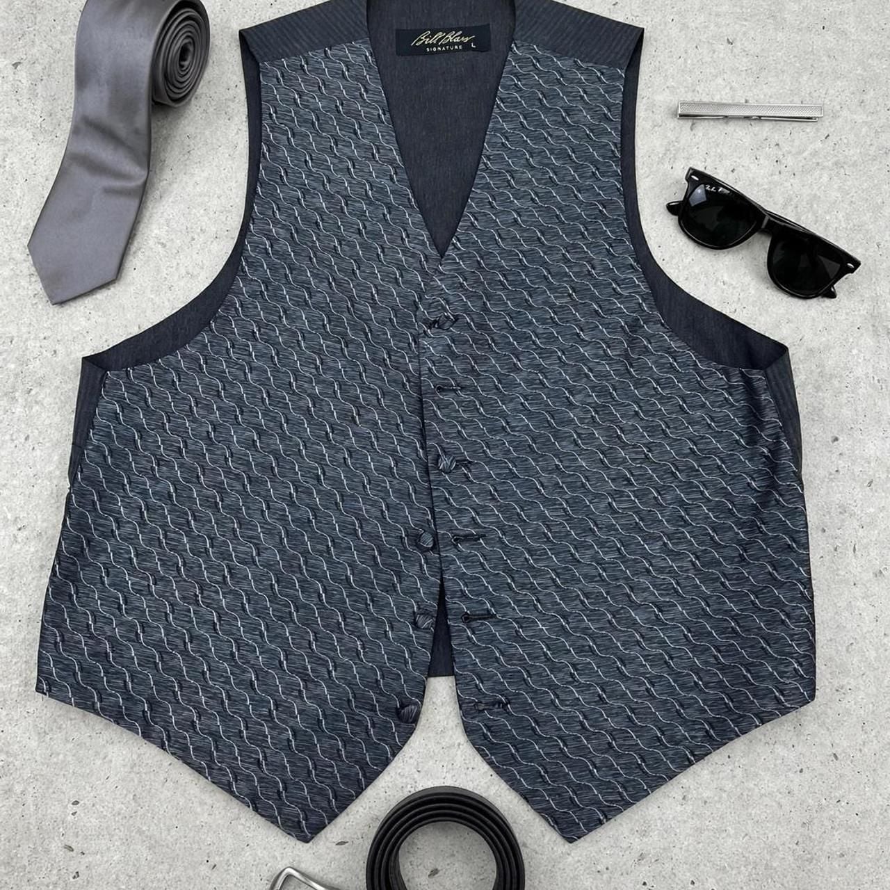 Bill Blass Signature Wavy Tuxedo Vest Size L Dark Gray Black Formal 3