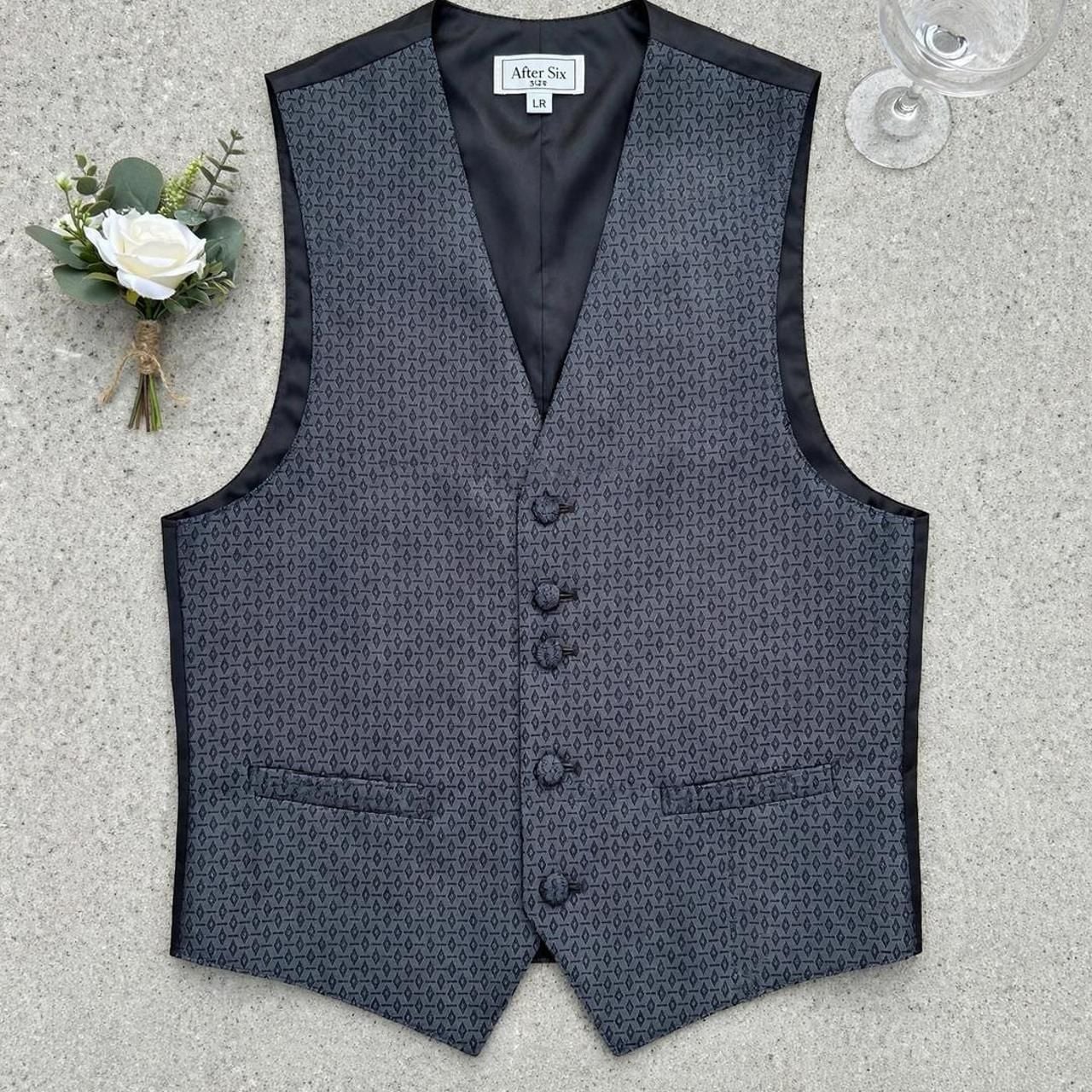 After Six Geometric Diamond Tuxedo Vest Size LR Black Brocade 2