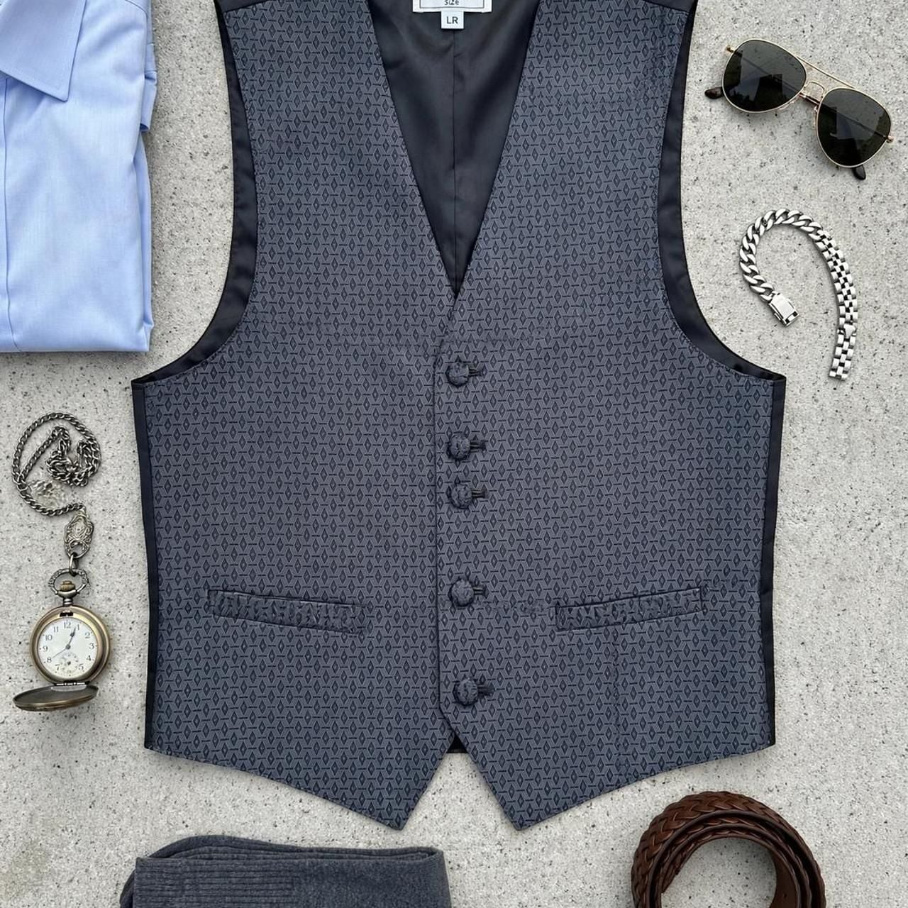 After Six Geometric Diamond Tuxedo Vest Size LR Black Brocade 3