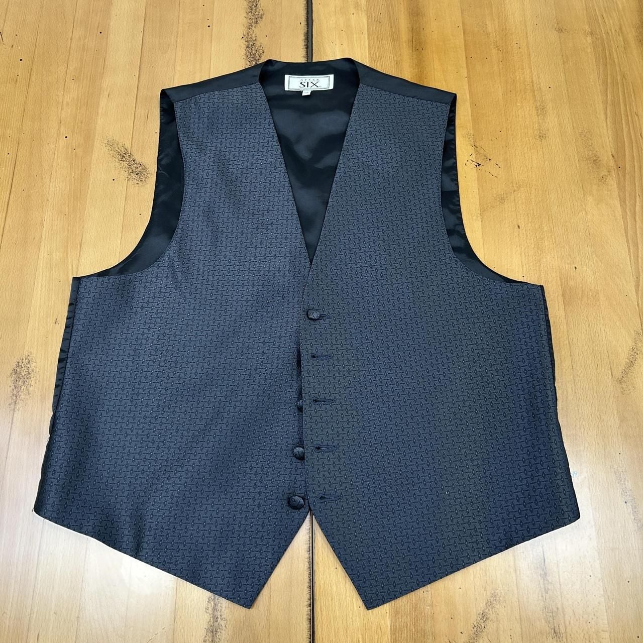 After Six Geometric Diamond Tuxedo Vest Size LR Black Brocade 4