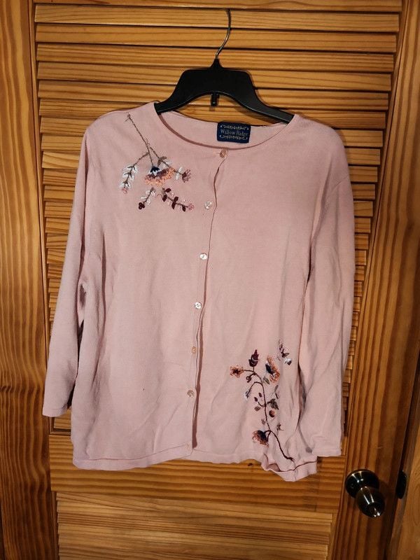 Vintage Willow Ridge Dusty Pink Floral Embroidered Cardigan Sweater 2