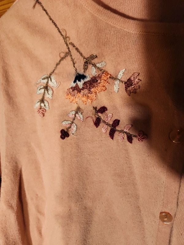 Vintage Willow Ridge Dusty Pink Floral Embroidered Cardigan Sweater 3