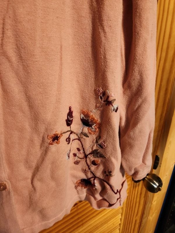 Vintage Willow Ridge Dusty Pink Floral Embroidered Cardigan Sweater 4