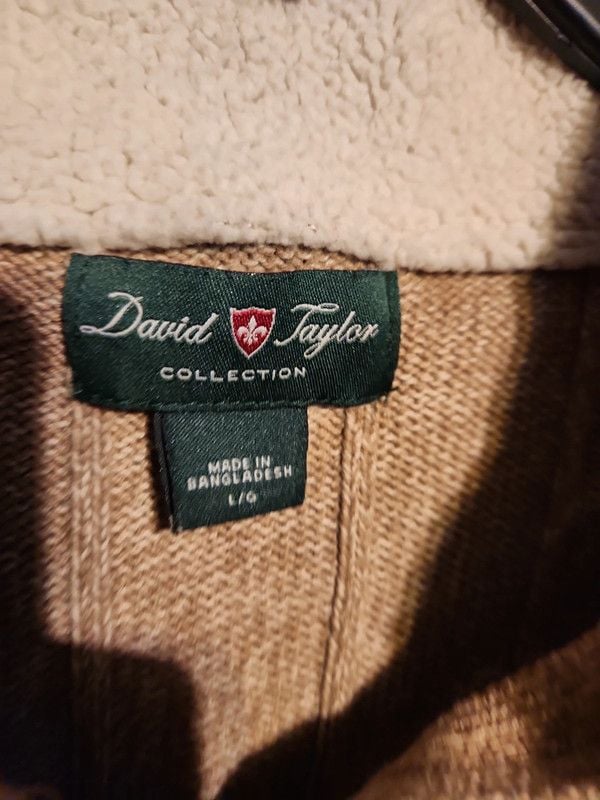 David Taylor Collection Men's Large Tan Ribbed Knit 1/4 Zip Sweater Fleece Lined Collar 4