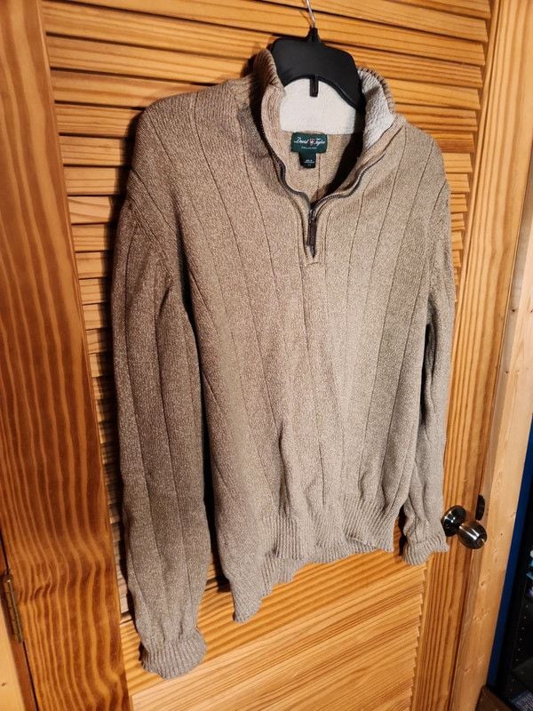 David Taylor Collection Men's Large Tan Ribbed Knit 1/4 Zip Sweater Fleece Lined Collar 5
