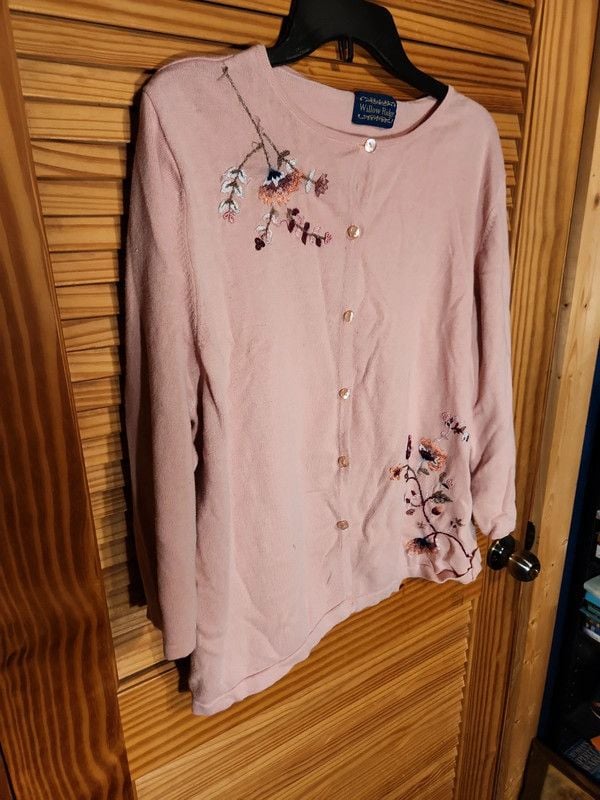 Vintage Willow Ridge Dusty Pink Floral Embroidered Cardigan Sweater 6