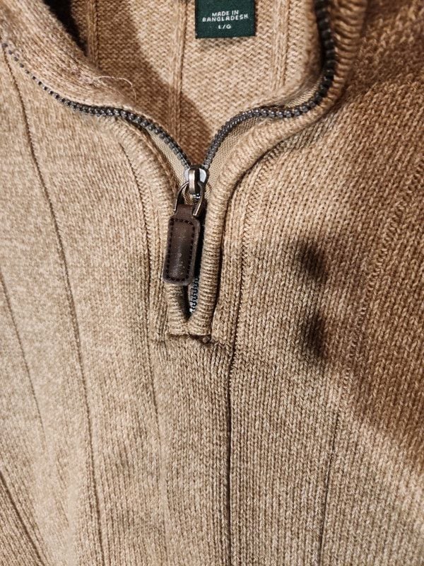 David Taylor Collection Men's Large Tan Ribbed Knit 1/4 Zip Sweater Fleece Lined Collar 6