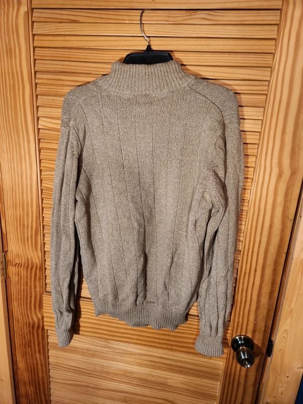 David Taylor Collection Men's Large Tan Ribbed Knit 1/4 Zip Sweater Fleece Lined Collar 7
