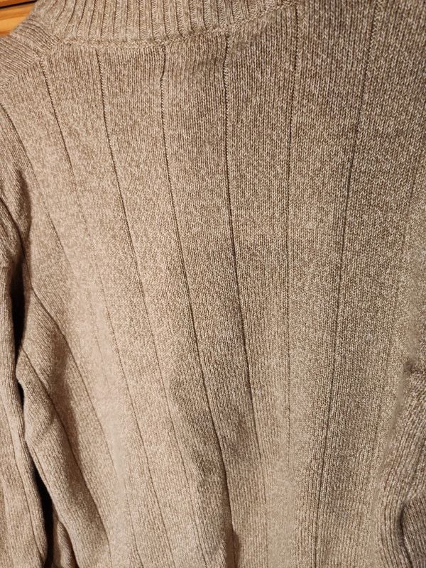 David Taylor Collection Men's Large Tan Ribbed Knit 1/4 Zip Sweater Fleece Lined Collar 8