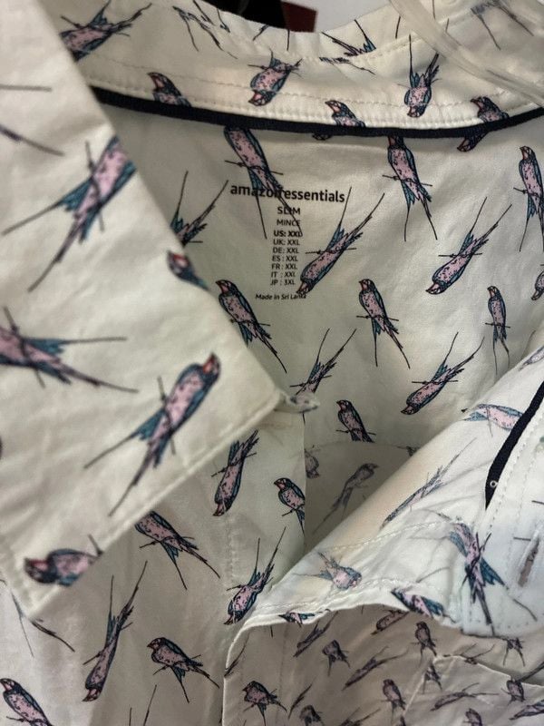 Men’s xxl slim fit Amazon nwt button down dress shirt white w birds 4