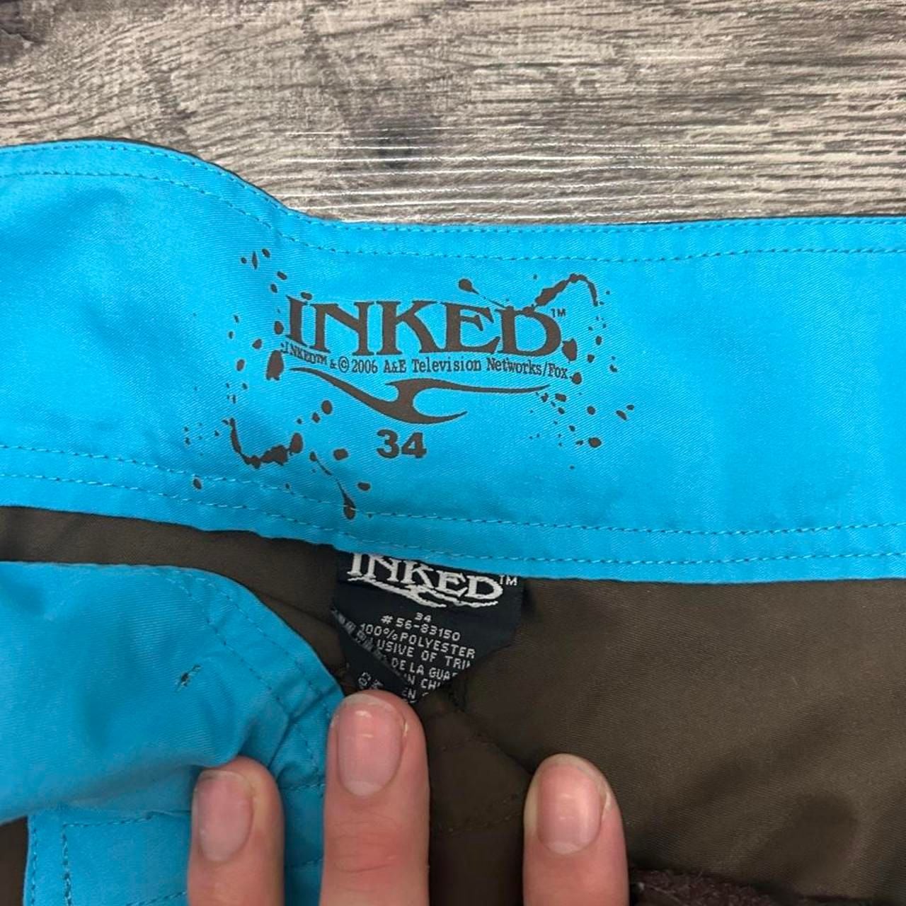 Inked Board Shorts Size 34 Brown Blue Graphic Y2K 5