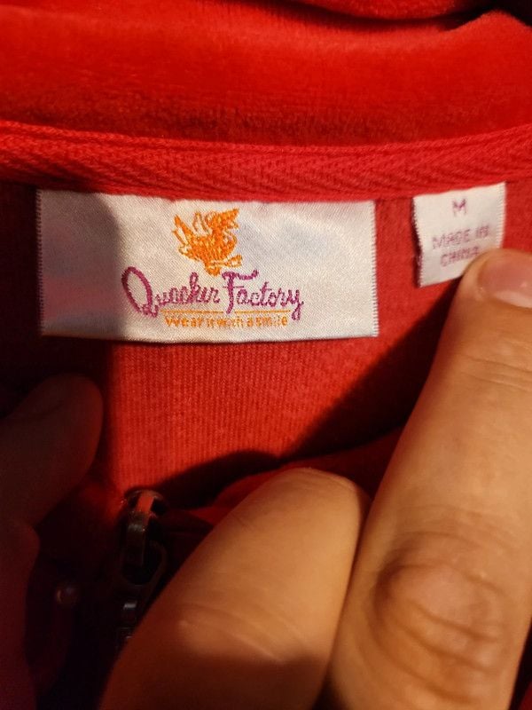 Quacker Factory Red Velour Pearl Embellished Smocked Zip Jacket M 4