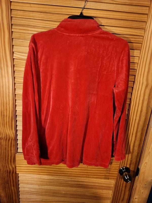Quacker Factory Red Velour Pearl Embellished Smocked Zip Jacket M 8